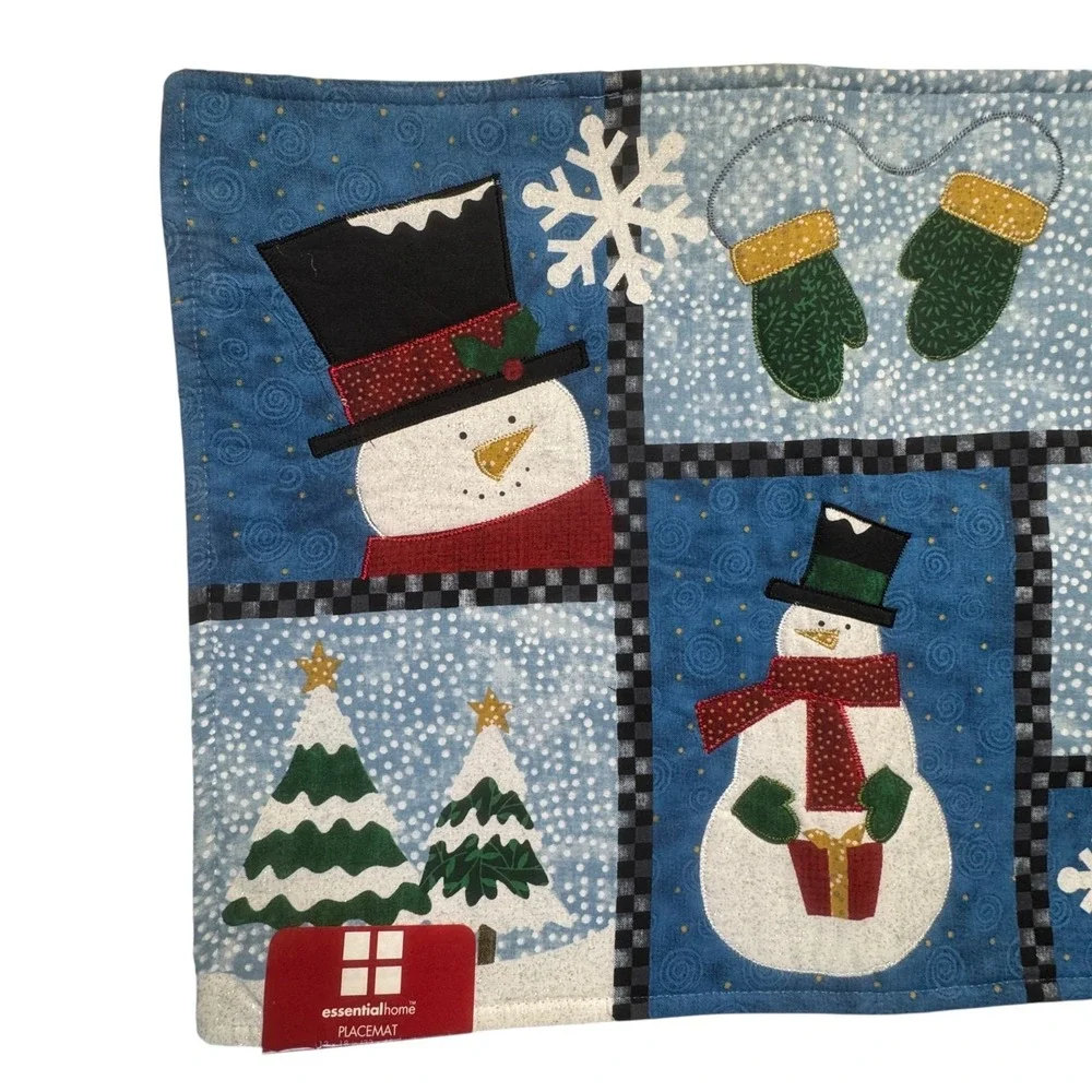 NEW Essential‎ Home Winter Snowman Holiday Placemats Set Of 4 Blue White Cottage